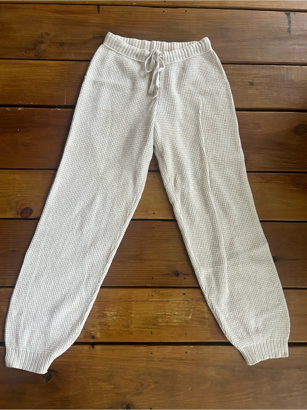 aerie Cream Waffle Knit Lounge Pants